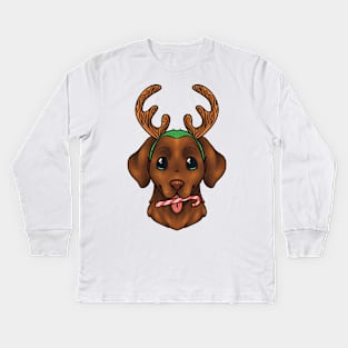 Christmas Chocolate Labrador Retriever Dog Blue/Green Eyes Kids Long Sleeve T-Shirt